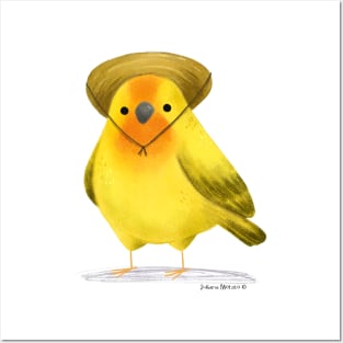 Saffron Finch Bird with hat Posters and Art